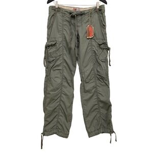 Vintage NWT No‎ Boundaries Low Rise Khaki Cargo Pants Olive Y2K Drawstring Sz 11
